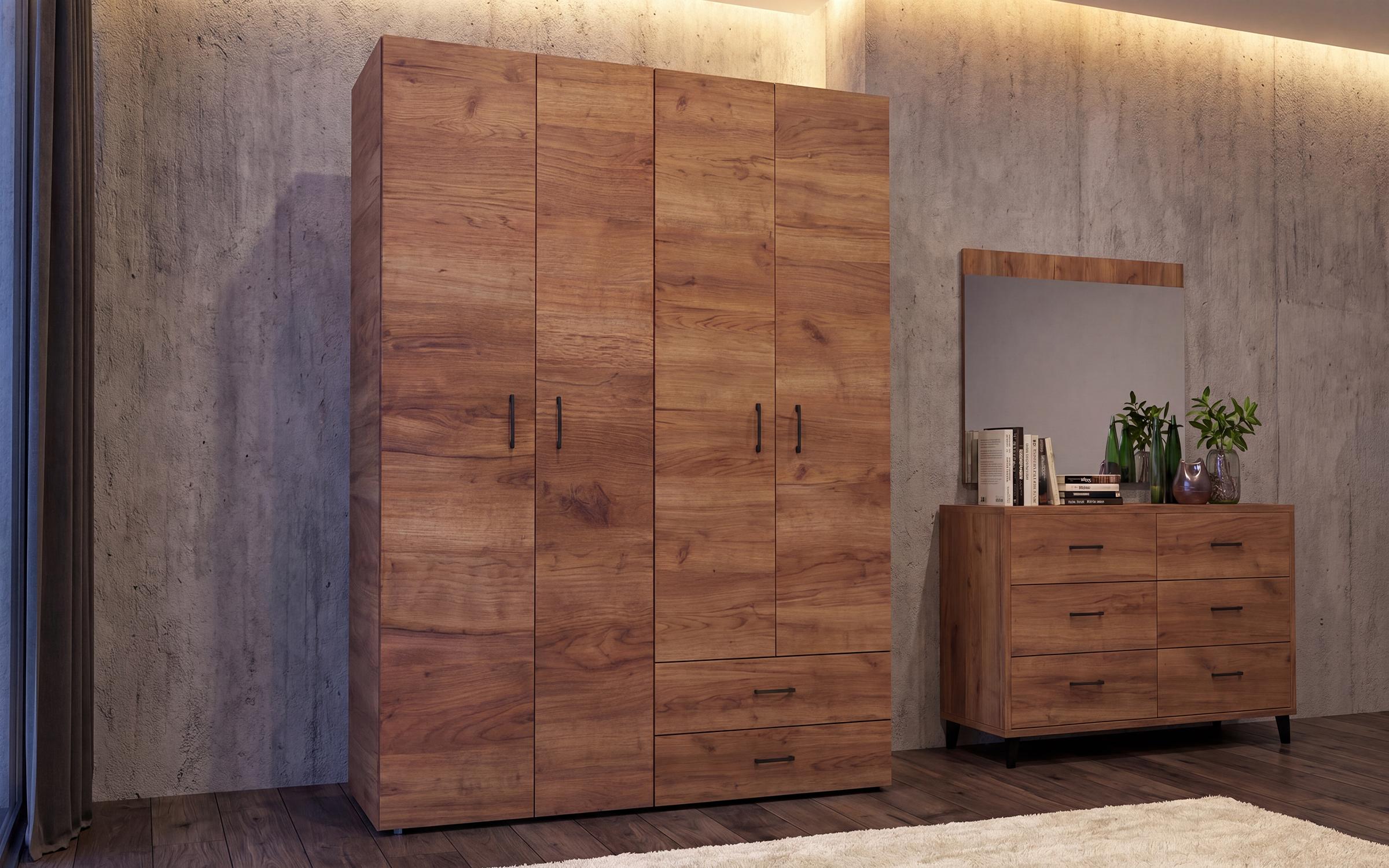 Bedroom furniture set for mattress 160/200 Salento, Tobacco Craft oak + black matt  3