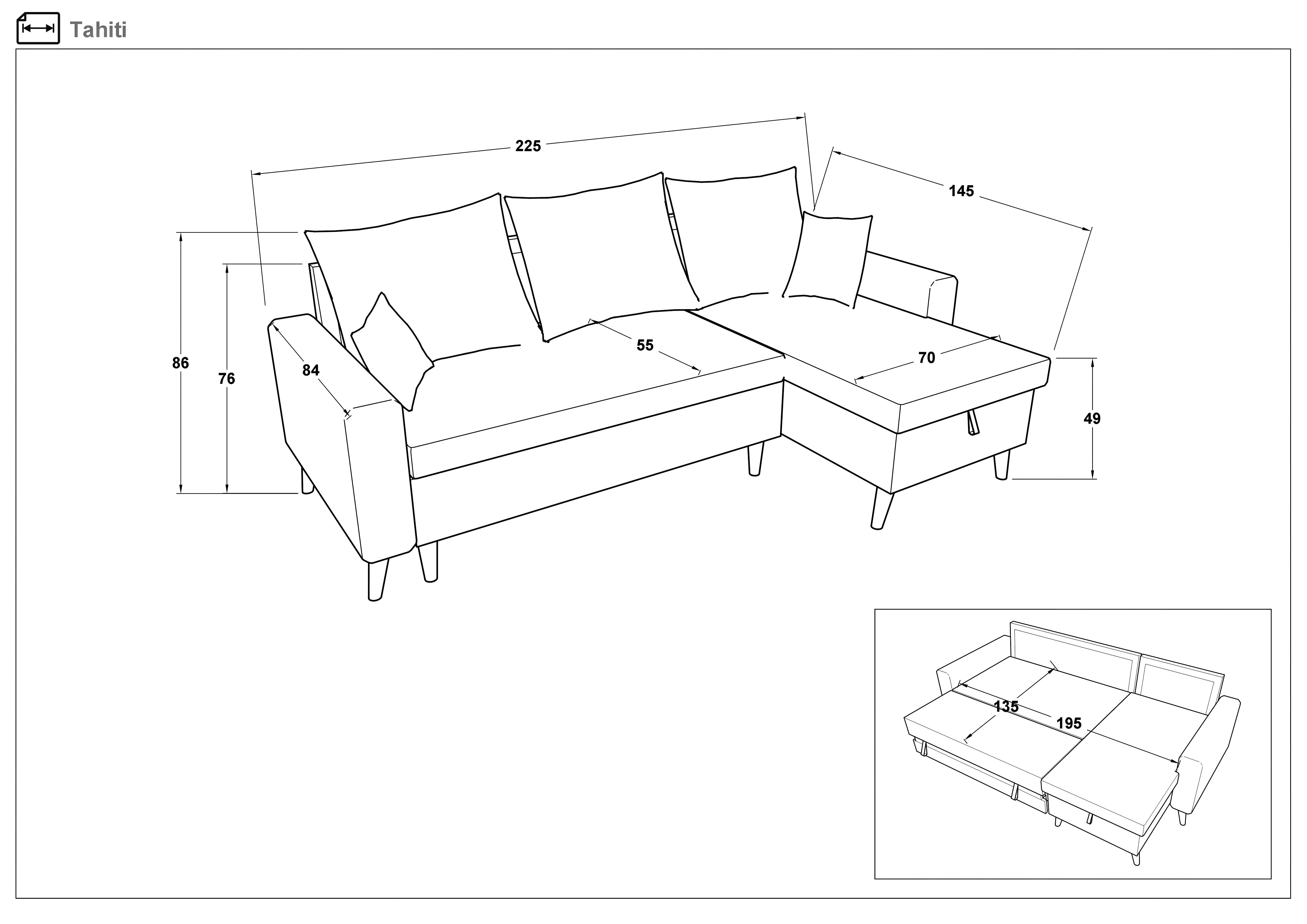 Extendable corner sofa Tahiti, dark grey + white leather  2