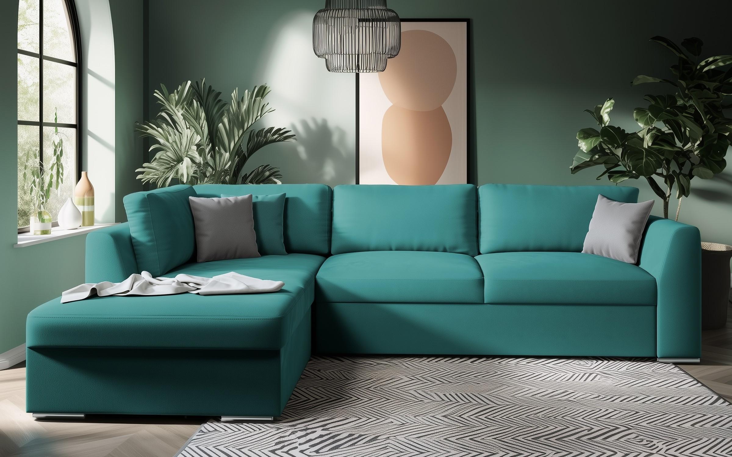 Extendable corner sofa Toscana, turquoise + light grey  3