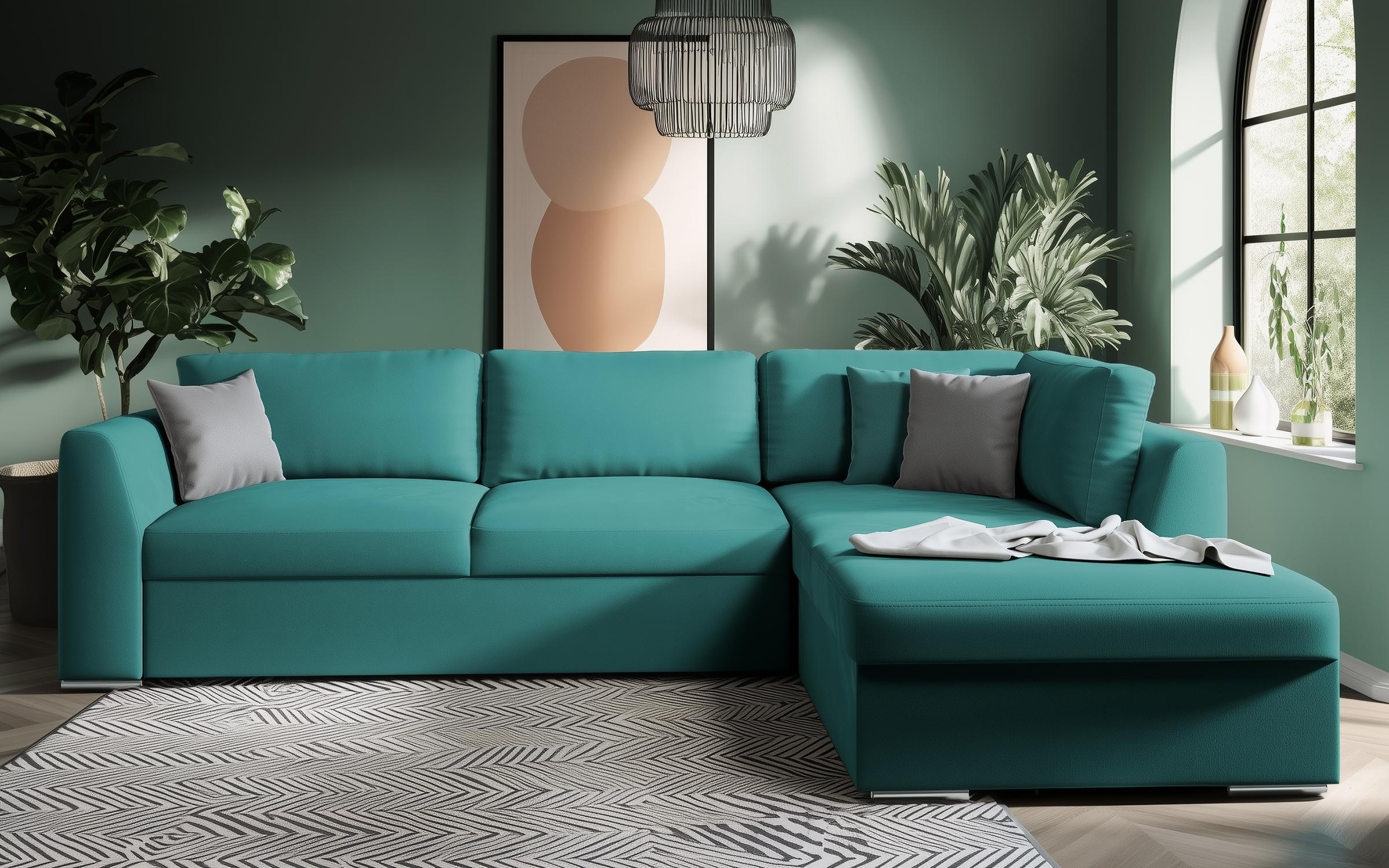 Extendable corner sofa Toscana, turquoise + light grey  3