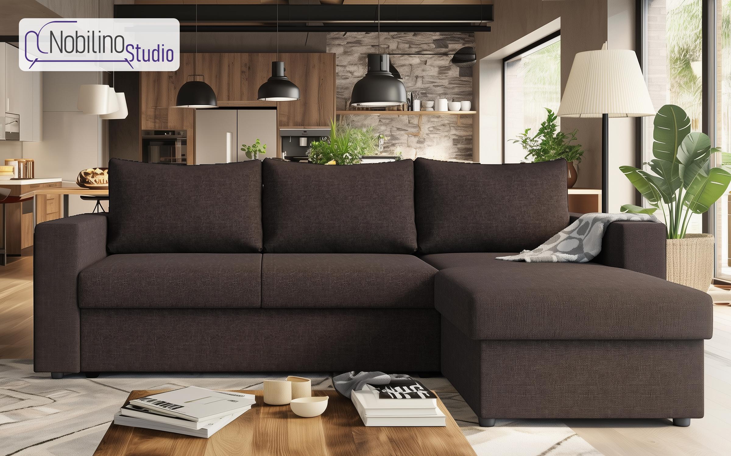 Extendable corner sofa Justin, dark brown  1