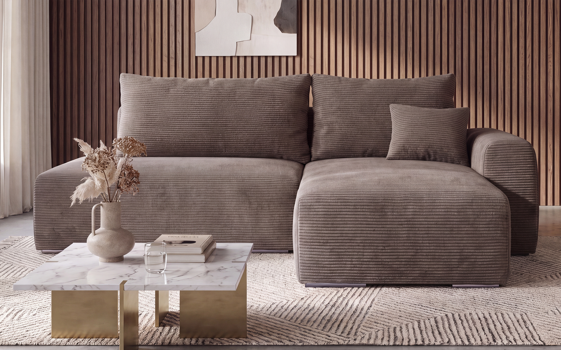 Extendable corner sofa Apollo Spring M2, dark beige  1