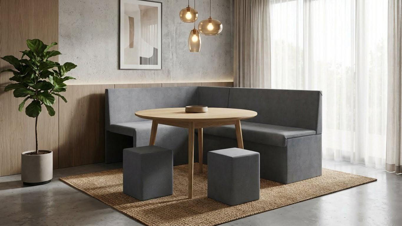 Extendable kitchen corner + 2 ottomans Venturo, dark grey + grey  4