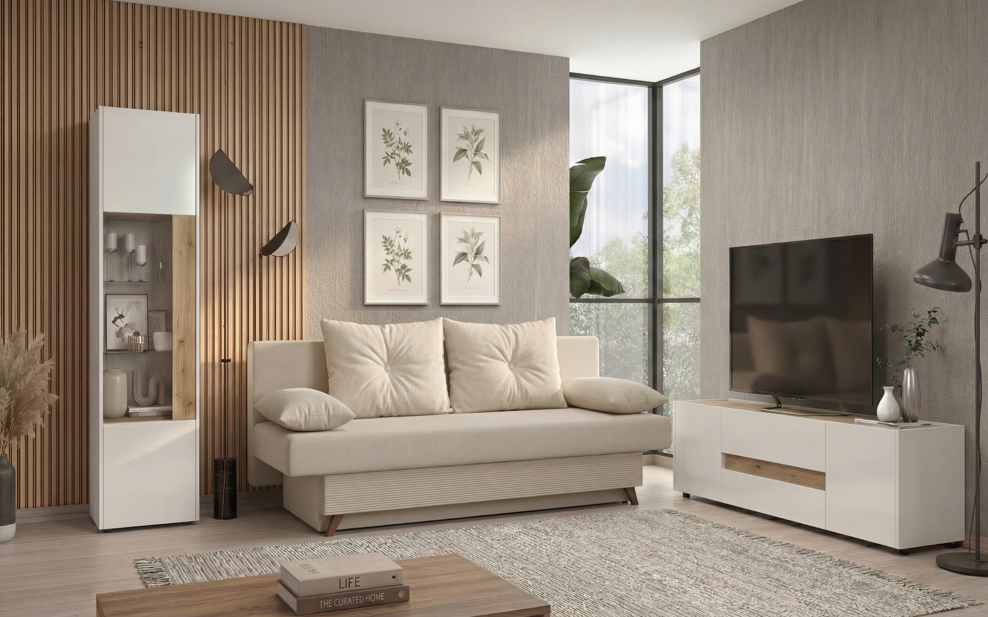 Showcase cabinet Pierre L, white gloss + Evoke oak  6