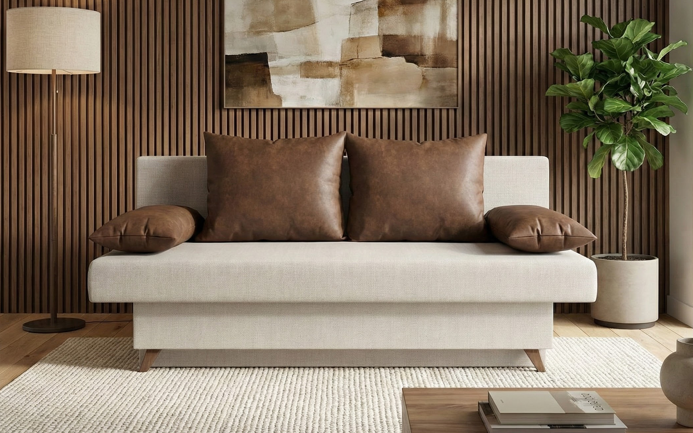 Extendable sofa Garson, ivory + brown  1