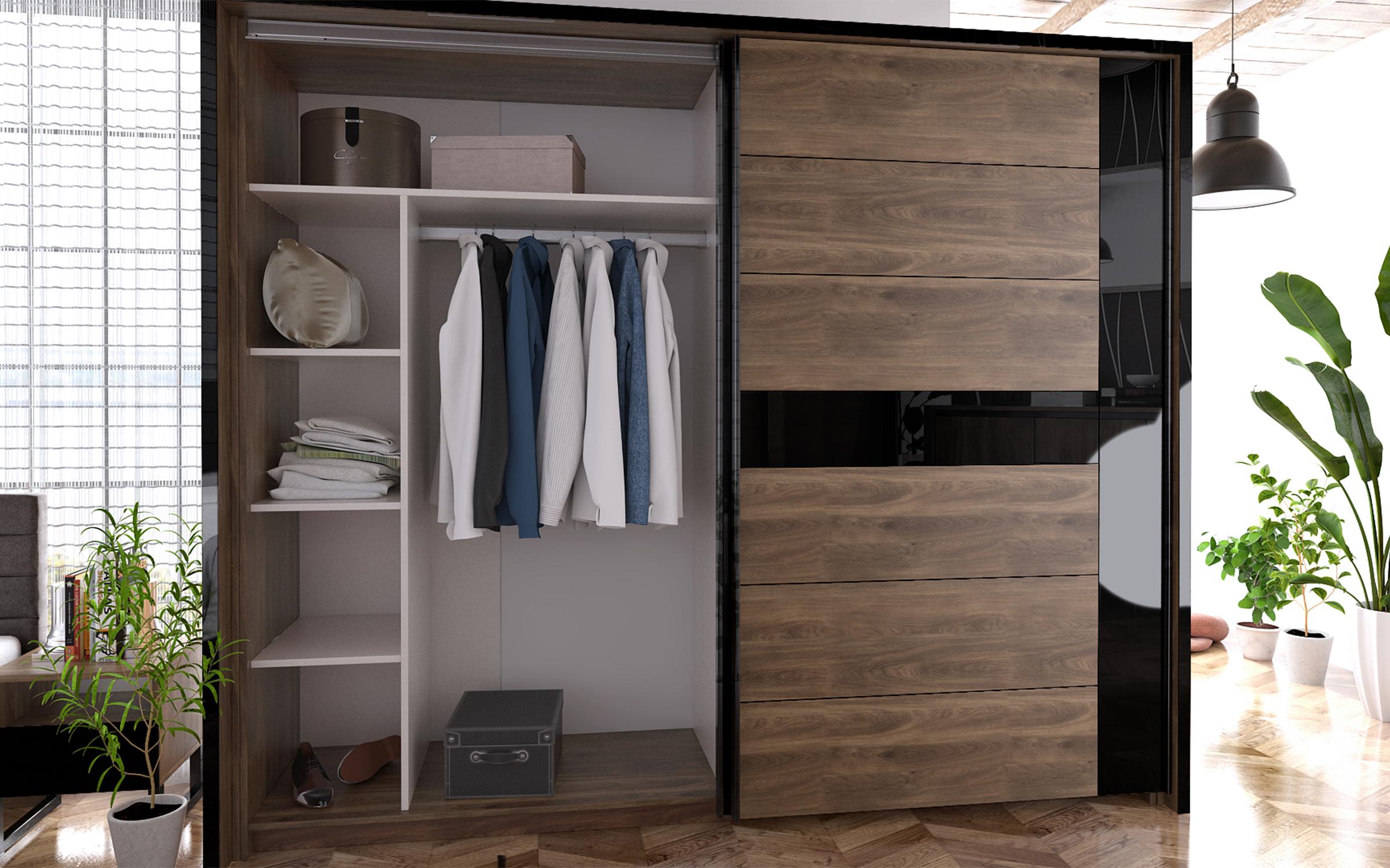 Wardrobe Modern M03, Brandy Castello oak + black gloss  5