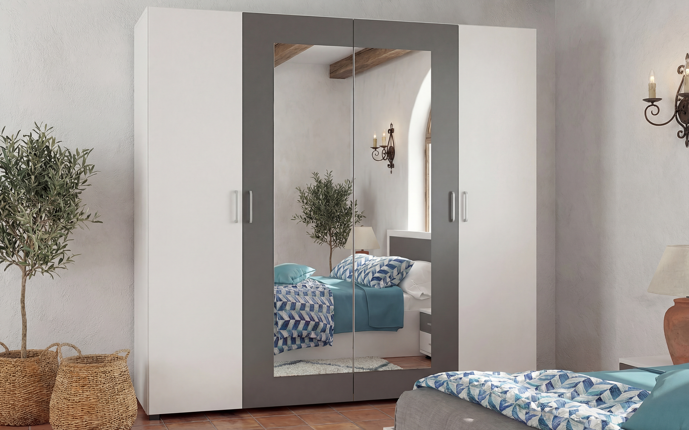 Four-winged wardrobe Porto, white + anthracite matt  1