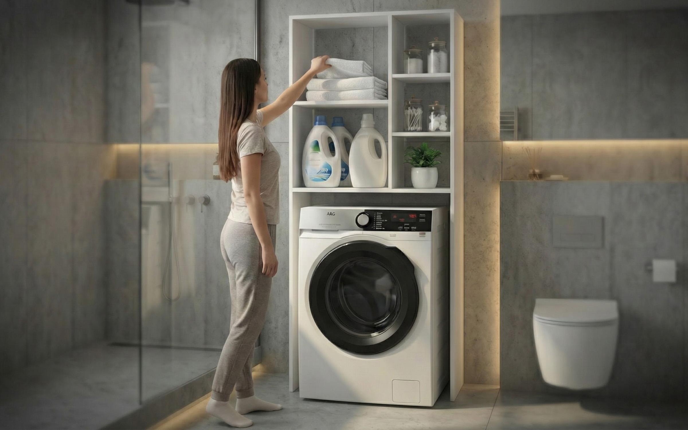 Washing machine cabinet Stan, white matt  1