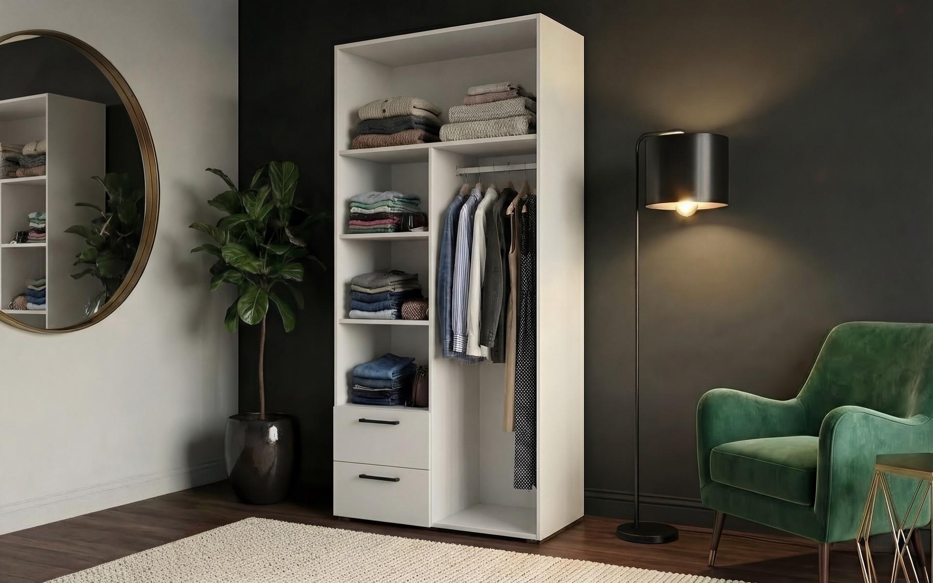 Wardrobe with clothes rod and shelves Bruno S 2, Anthracite oak + cashmere  2