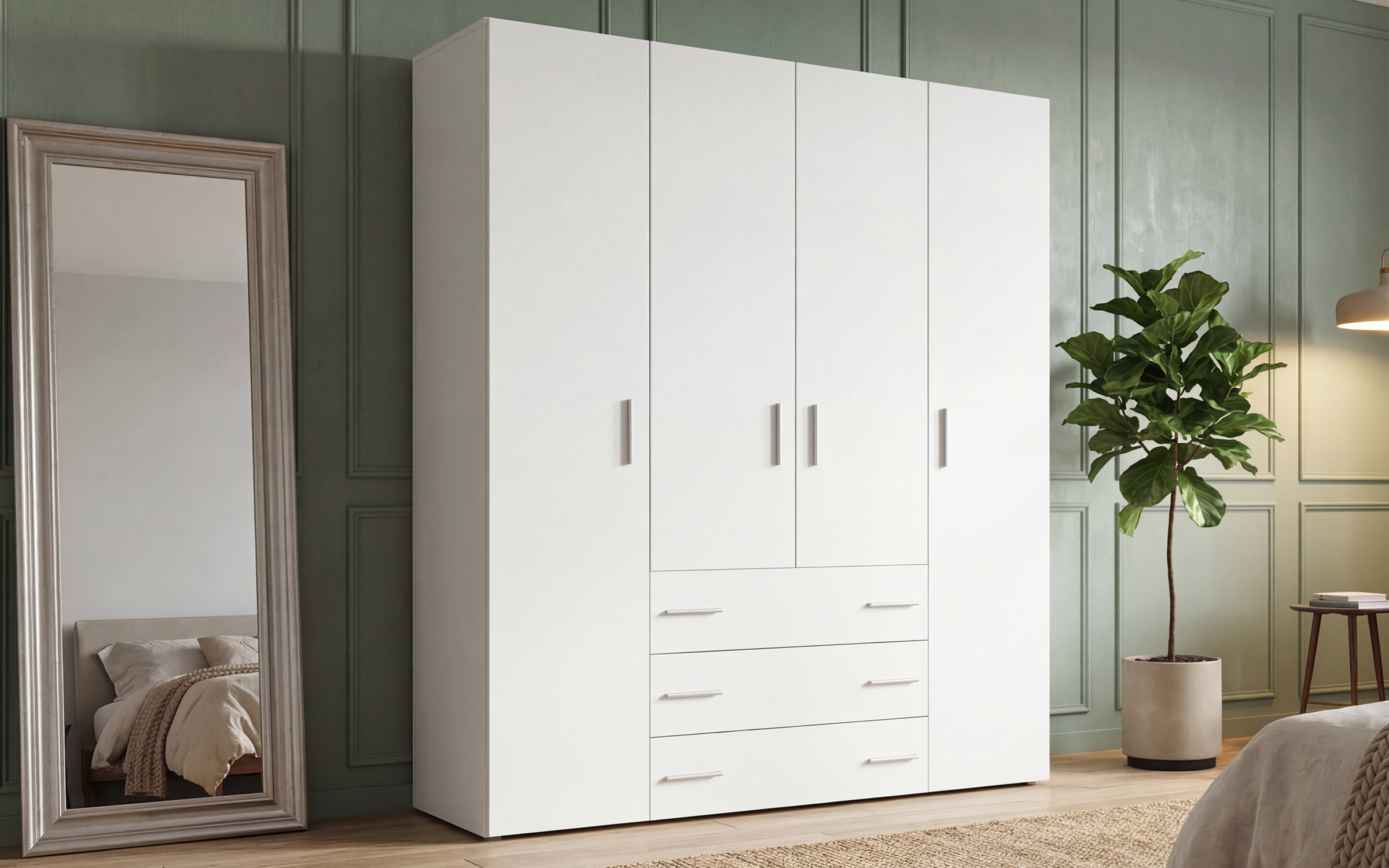 Four-winged wardrobe Patrick, white matt  1