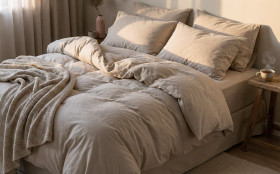 4 предмета 200/220 см.; Ранфорс 100% Хлопок Постельное белье Plain Beige thumb