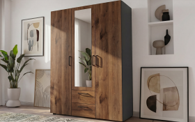 Three-winged wardrobe with drawers, mirror and clothes rod Bruno M 1 thumb