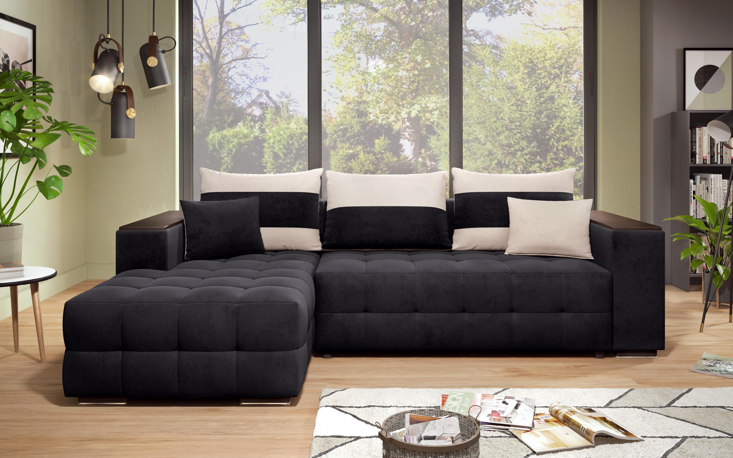 Extendable sofa Melvin S with chaise + mini shelf armrest thumb