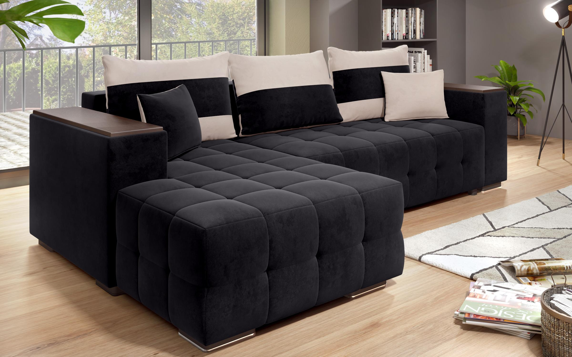 Extendable sofa Melvin S with chaise + mini shelf armrest thumb