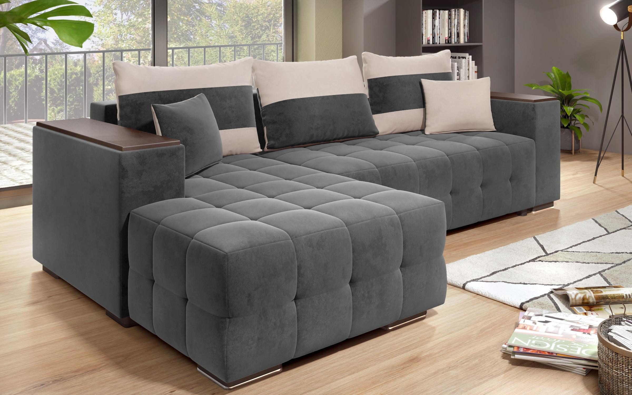 Sofa Melvin S with chaise + mini shelf armrest thumb