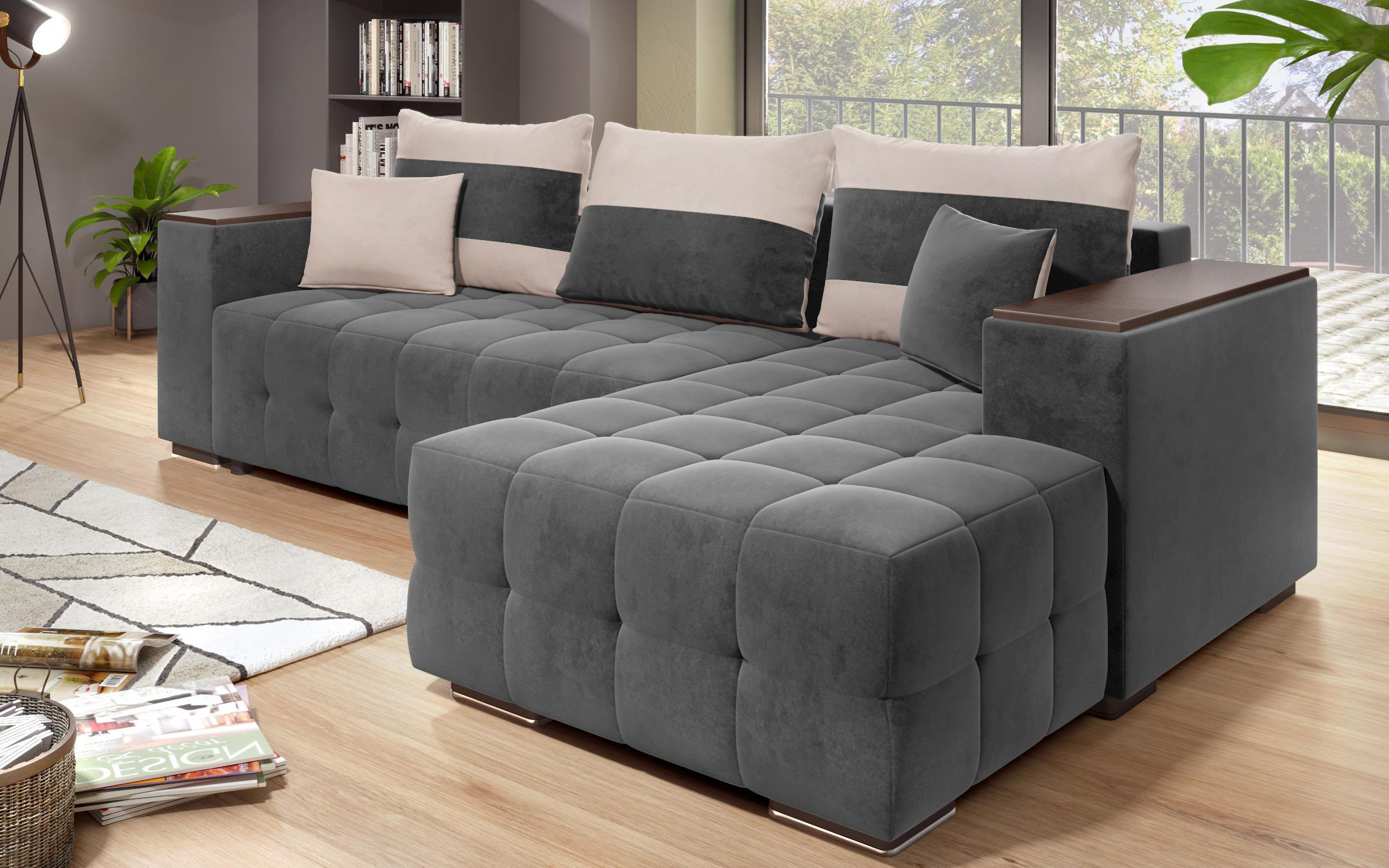 Sofa Melvin S with chaise + mini shelf armrest thumb