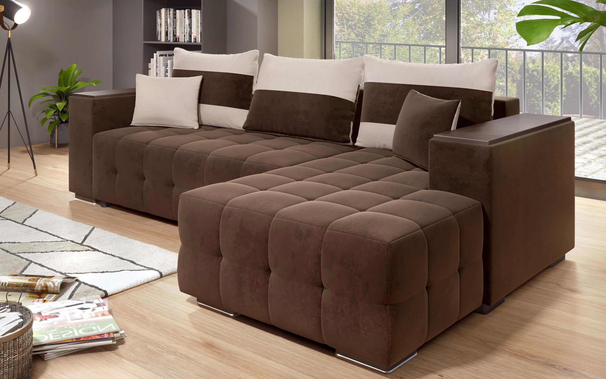 Sofa Melvin S with chaise + mini shelf armrest thumb