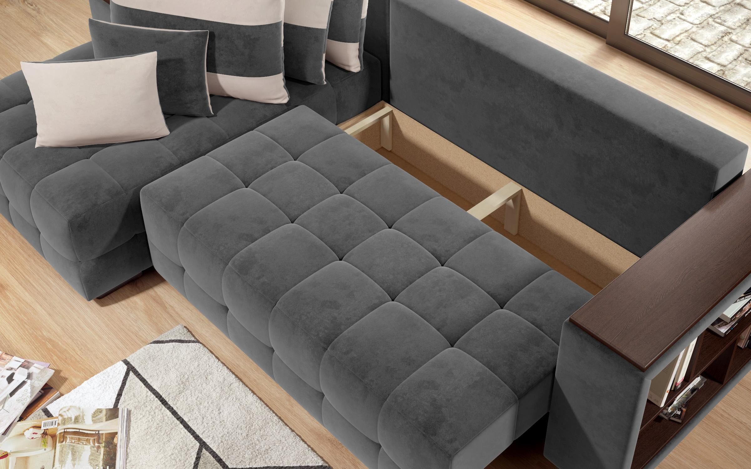 Sofa Melvin S with chaise + mini shelf armrest thumb