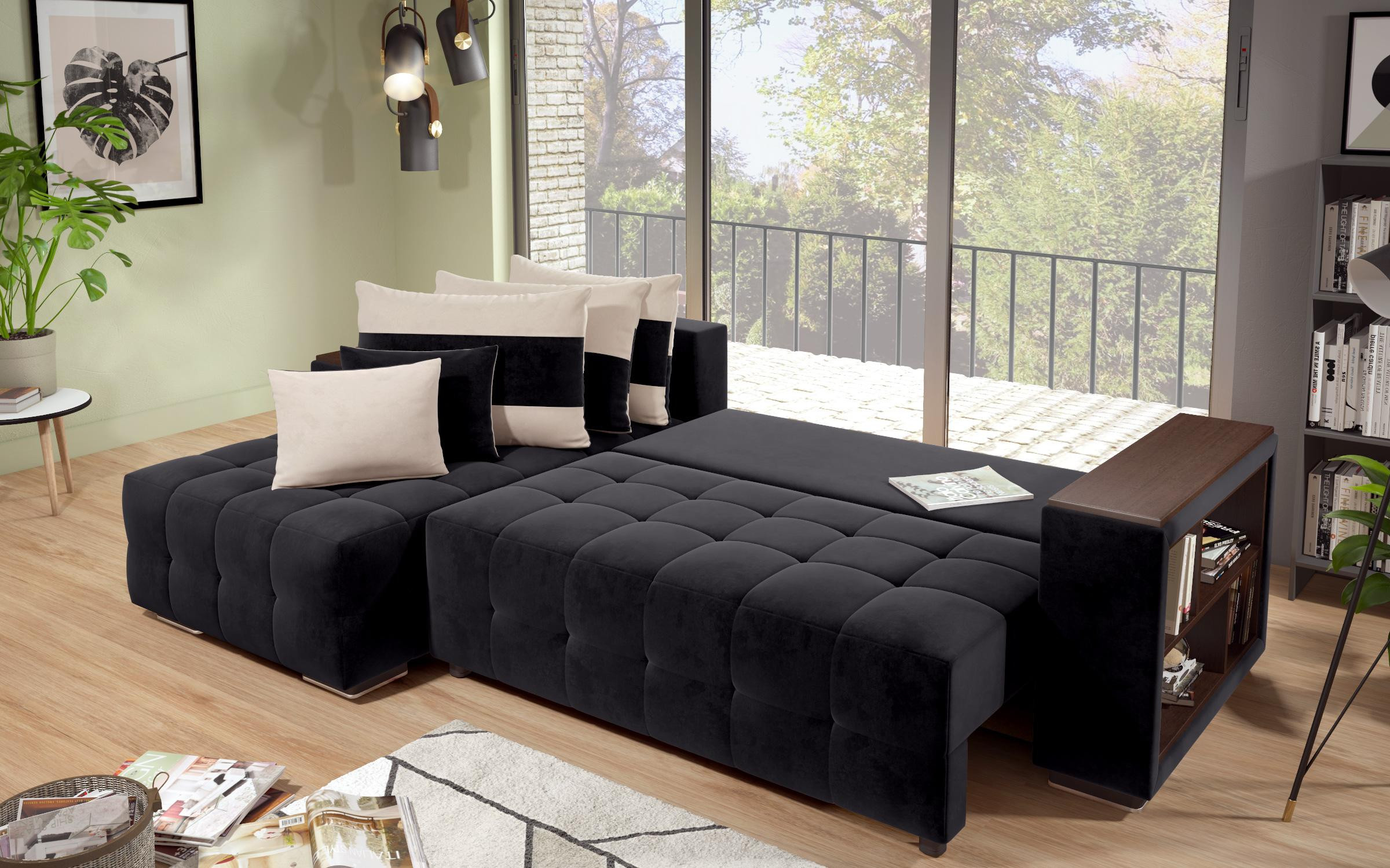 Extendable sofa Melvin S with chaise + mini shelf armrest thumb