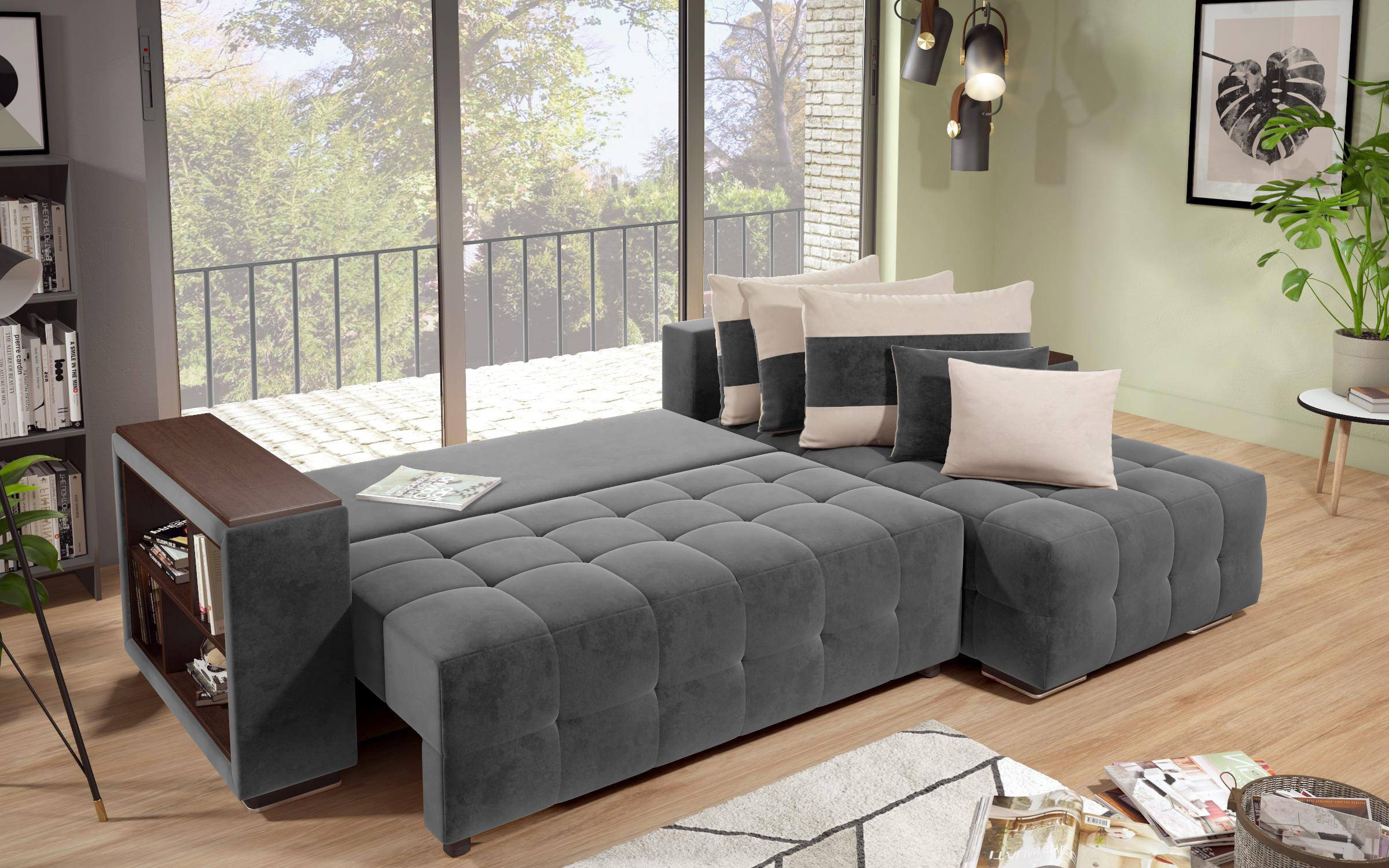 Sofa Melvin S with chaise + mini shelf armrest thumb