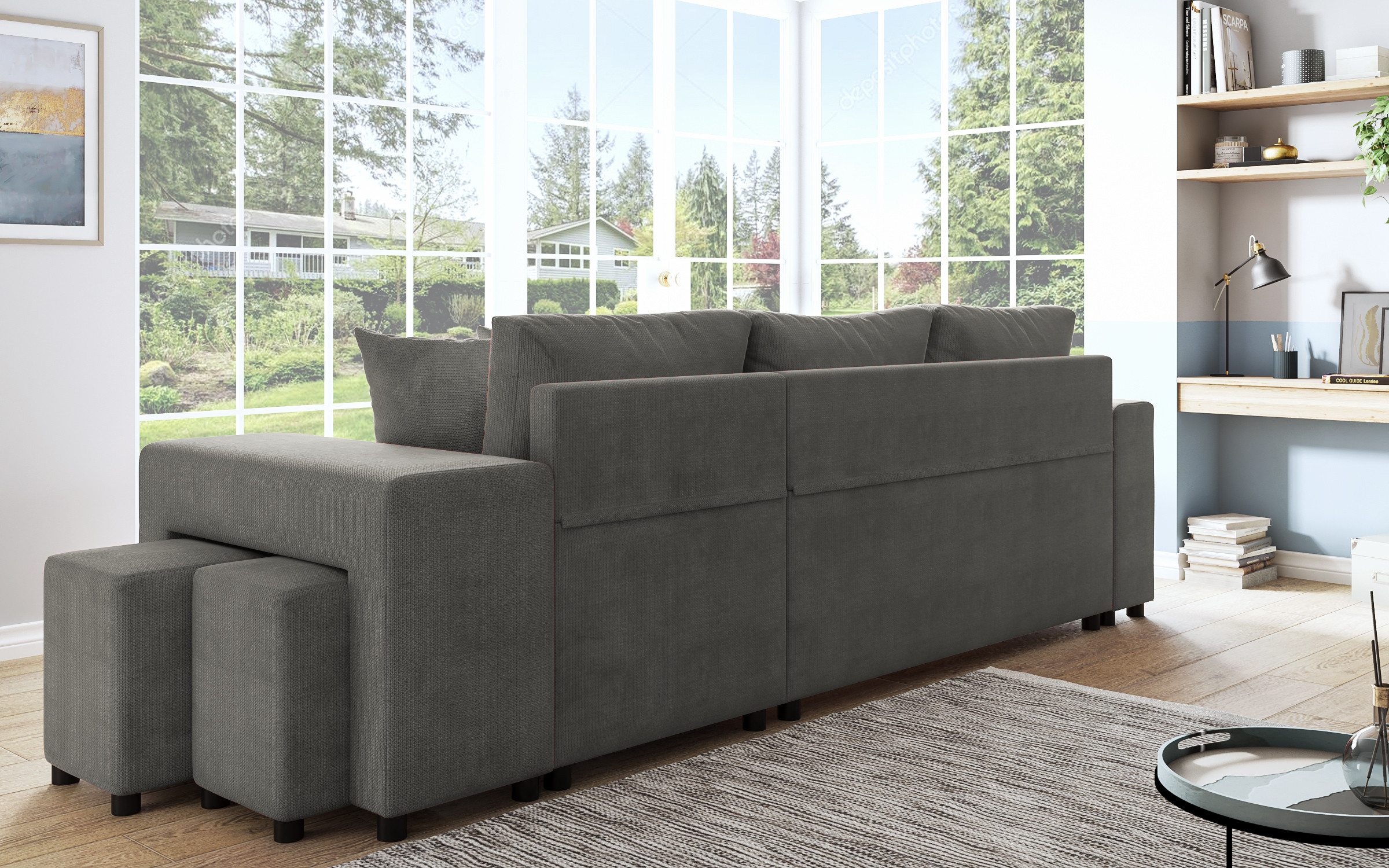 Extendable corner sofa + 2 ottomans Arden thumb