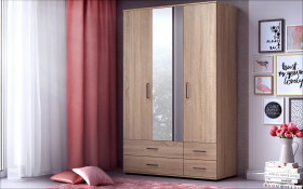 Three-winged wardrobe with drawers and mirror Eron S thumb
