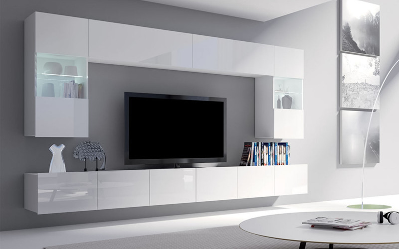 Shelf unit Kandra + LED lights, white + white gloss  1