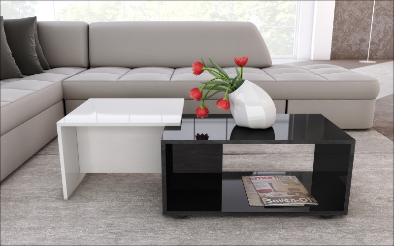 Coffee table Stephanie, white + black gloss  1
