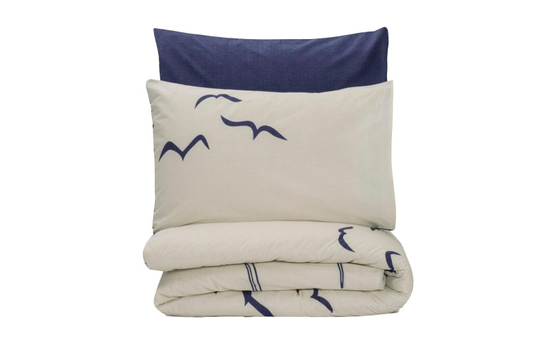 3 parts 160/220 cm; Ranforce 100% Cotton Bed linen Larum, dark blue + white  1