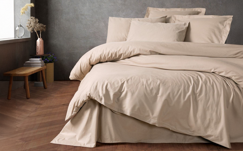 3 parts 160/220 cm; Ranforce 100% Cotton Bed linen Plain Beige, beige  1