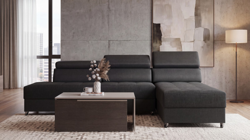 Set Living room corner Galance Nova + coffee table Karuzo, dark grey + black + cashmere + Anthracite oak  1