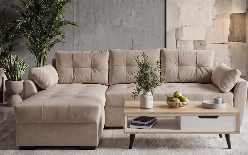 Set Extendable sofa Mars + coffee table Morano II, dark beige + Evoke oak + Silk  1