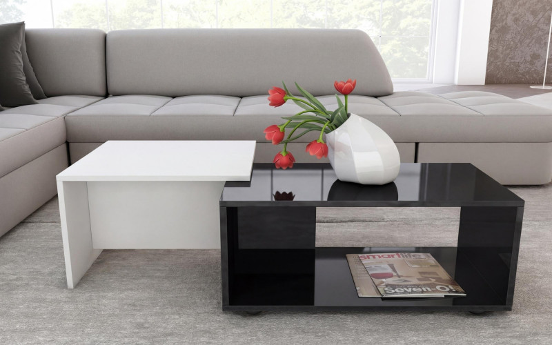 Coffee table Stephanie, black gloss + white  1