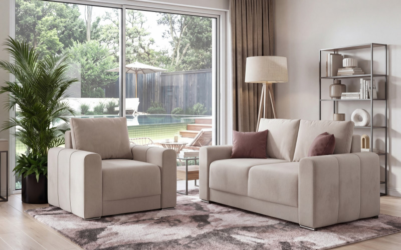 Two-seater sofa + armchair Ego, beige + pink  1