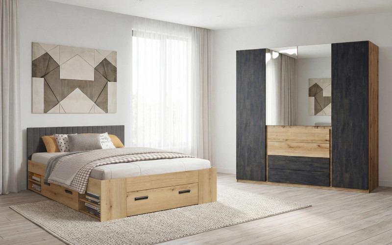 Bedroom furniture set for mattress 160/200 Navara, Evoke oak + Magma  1
