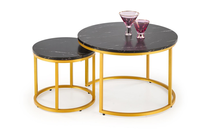 Nest of coffee tables Alida, black marble + golden  1