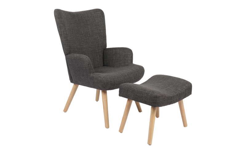 Armchair + ottoman Gerlina, dark grey + natural  1