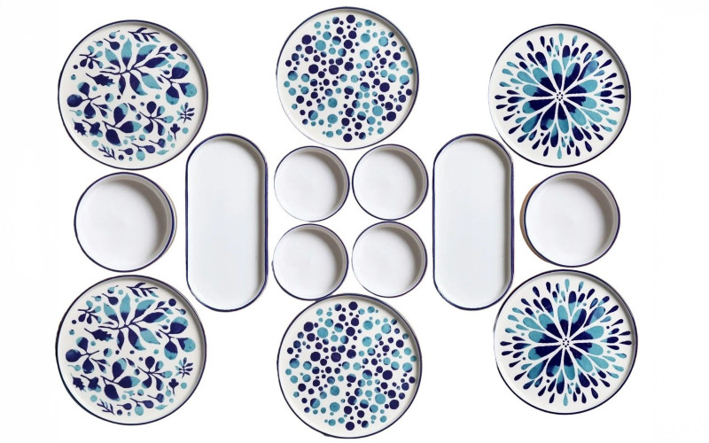 Dinner set 14 parts Indigo, blue + white  1
