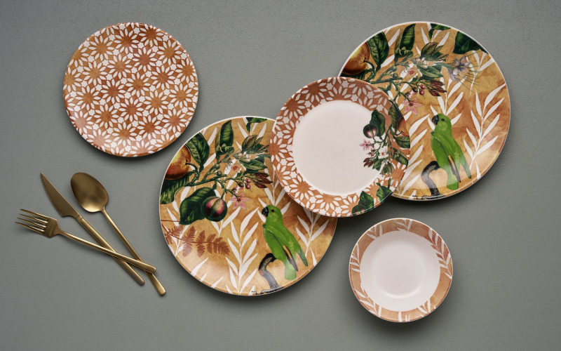 Dinner set 24 parts Birdy - Orange, multicolored  1