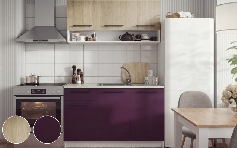 Kitchen Tiffany III, white + dark purple + Sonoma oak  1