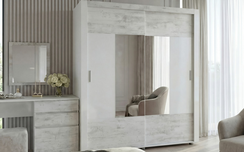 Wardrobe with sliding doors Zora, Antique oak + white  1