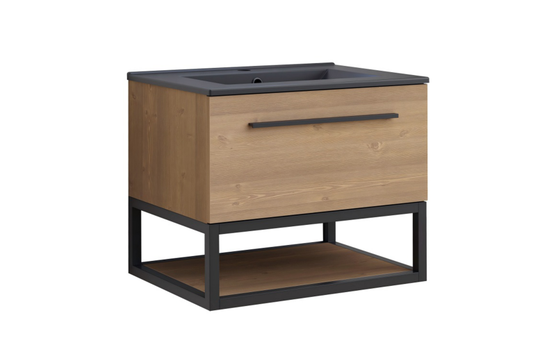 PVC bathroom cabinet with sink ICP6050-039 Simon, black matt + natural  1