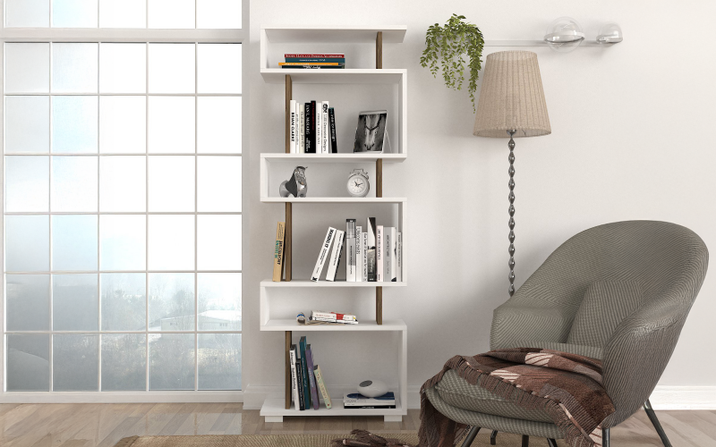 Bookcase Velina, white + walnut  1