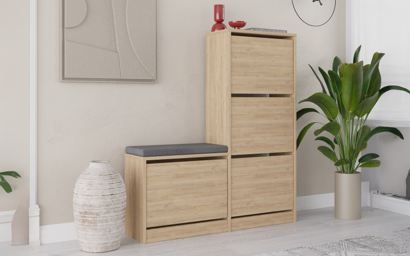 Shoe bench cabinet Desio, oak  1