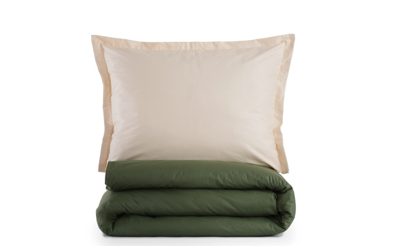 Two-sided bed linen 3 parts, dark green + light beige  1