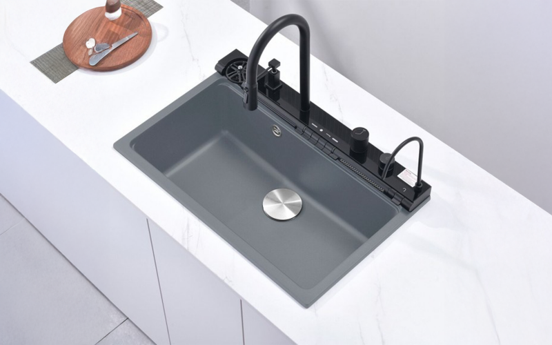 Multifunctional sink with mixer tap AQUARIS, grey  1
