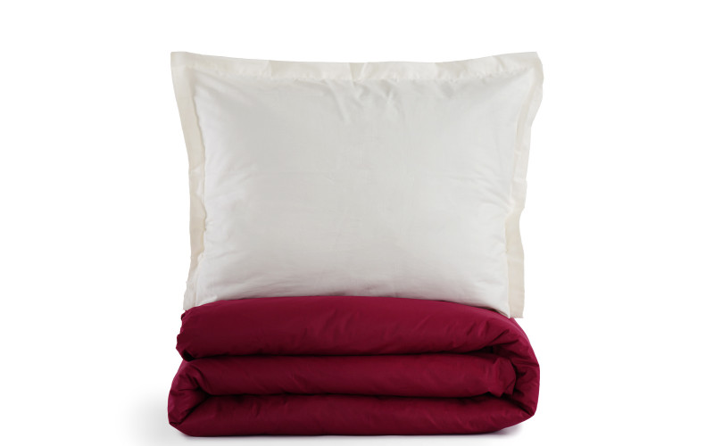 Two-sided bed linen 2 parts, dark red + ecru  1