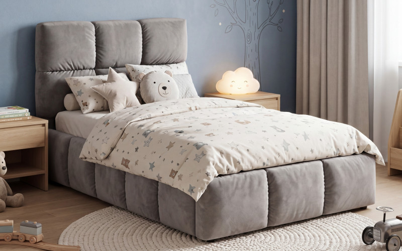 Upholstered bed for mattress 90/200 Fiorela, grey  1