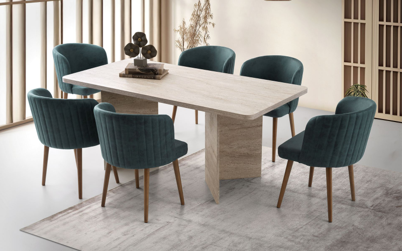 Dining table Siela, travertine decor  1