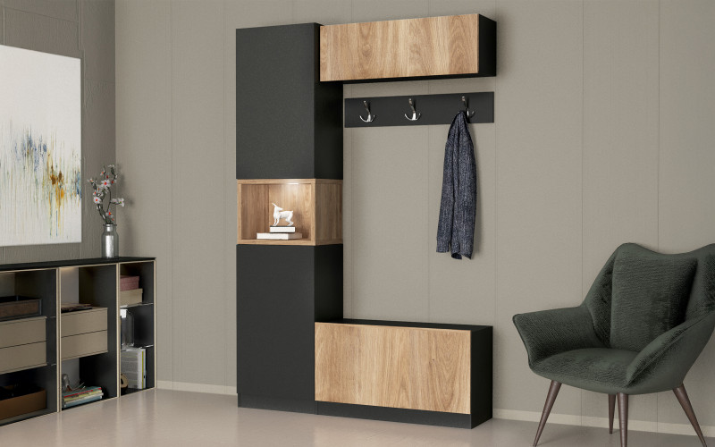 Hall Tree Haris, Honey oak + anthracite  1